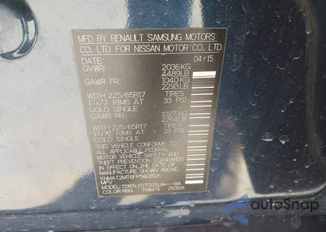 2015 Nissan Rogue S from USA, damaged, VIN KNMAT2MT6FP560813